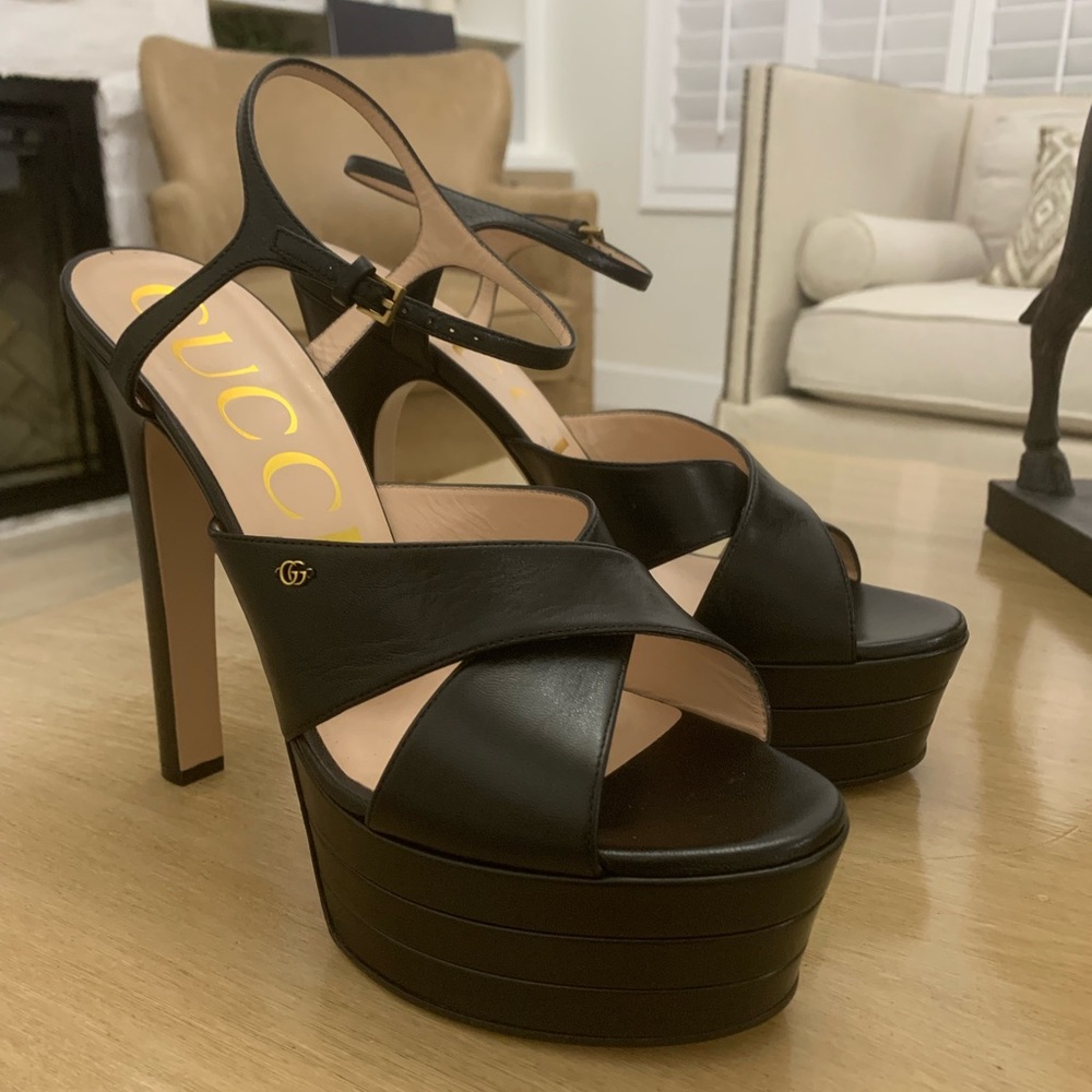 Gucci Crossover-Strap Platform Leather Sandals Sh… - image 4